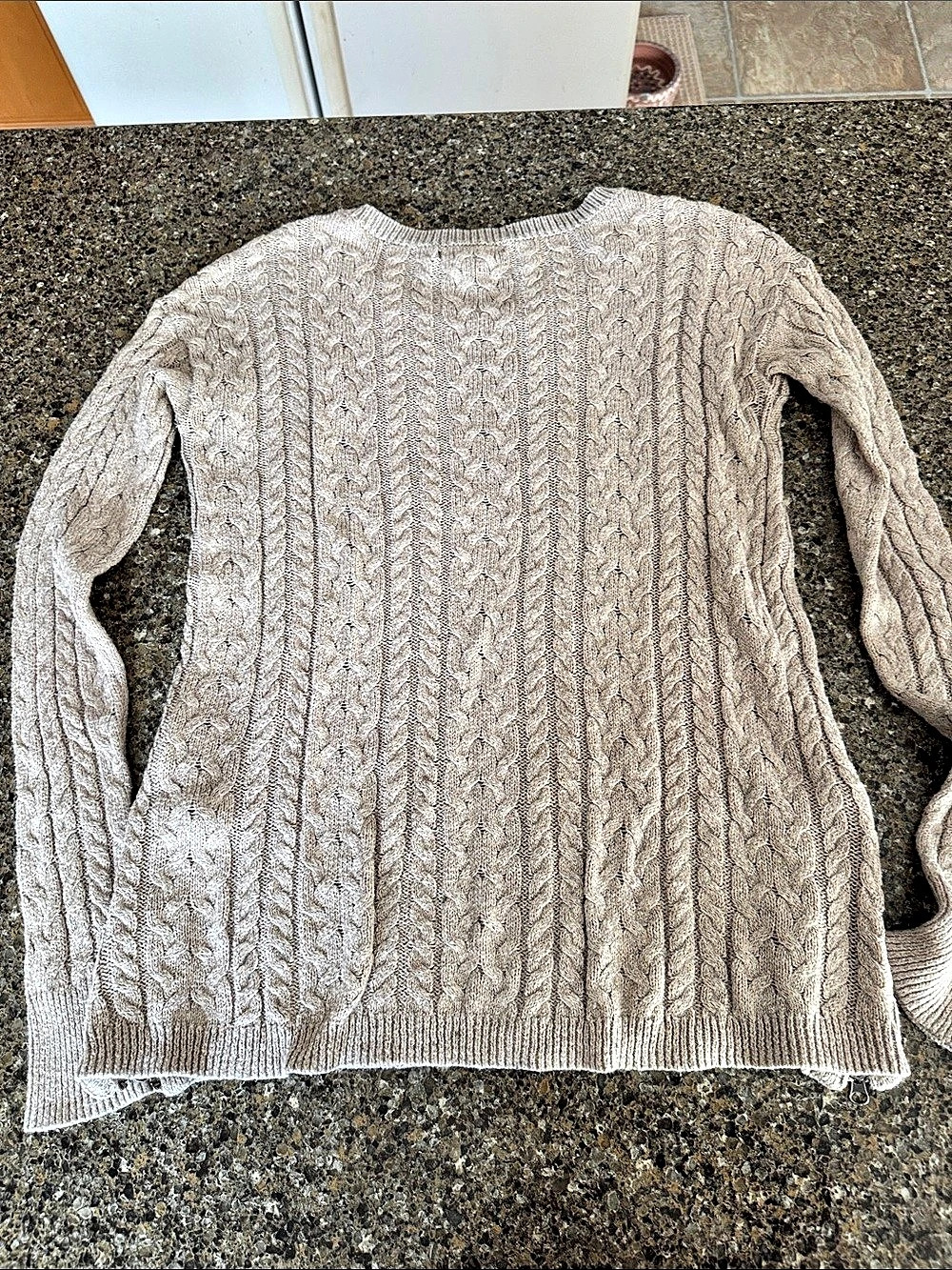 American Eagle Outfitters Cable Knit Zip-Detail Sweater in Beige Size XS